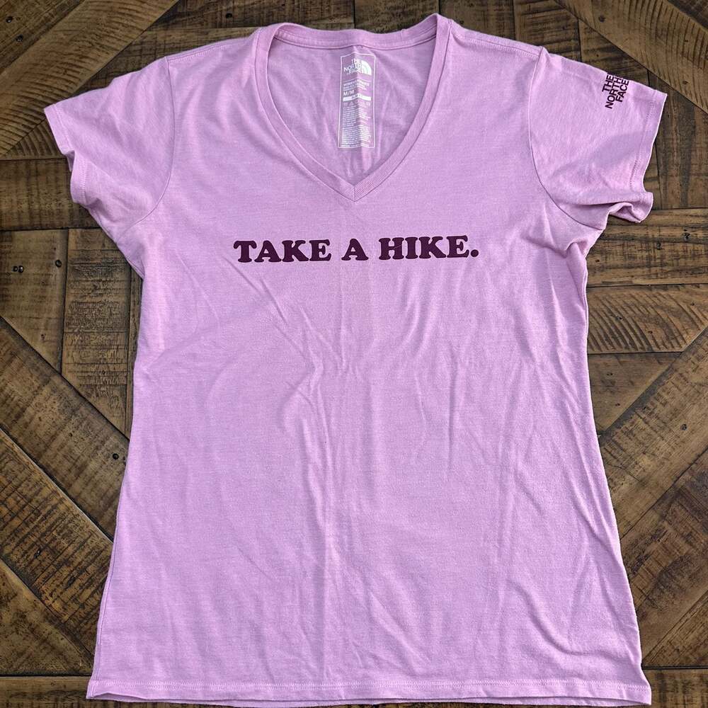 The North Face Women's Pink 'Take A Hike' V-Neck Slim Fit Graphic T-Shirt